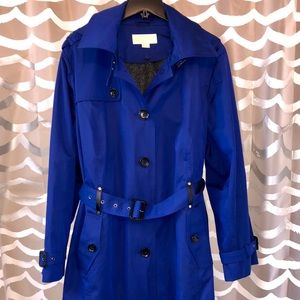 Michael Kors Blue Lined Hooded Rain Trench Coat